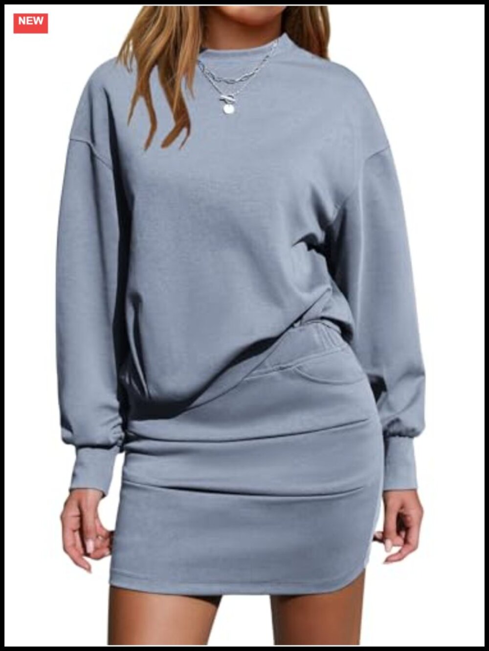 2 Piece Skirt Set Long Sleeve Mock Neck Sweatshirt Skort Matching Lounge Set